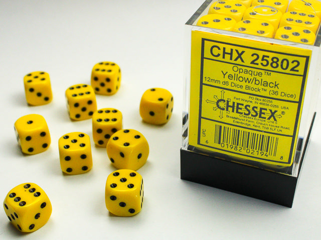 Opaque 12mm D6 Yellow/Black Dice