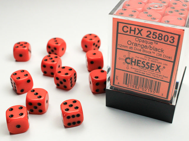 Opaque 12mm D6 Orange/Black Dice