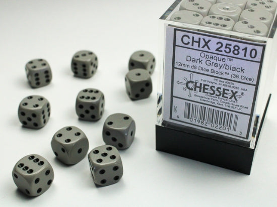 Opaque 12mm D6 Dark Gray/Black Dice