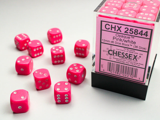 Opaque 12mm D6 Pink/White Dice