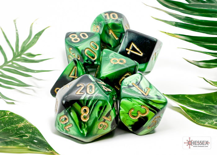 Gemini Black-Green/Gold Polyhedral 7-Die Set