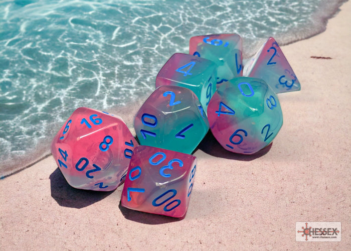 Gemini Gel Green-Pink/Blue Luminary Polyhedral 7-Die Set