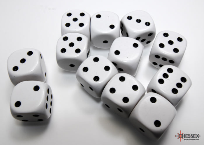 Opaque 16mm D6 White/Black Dice