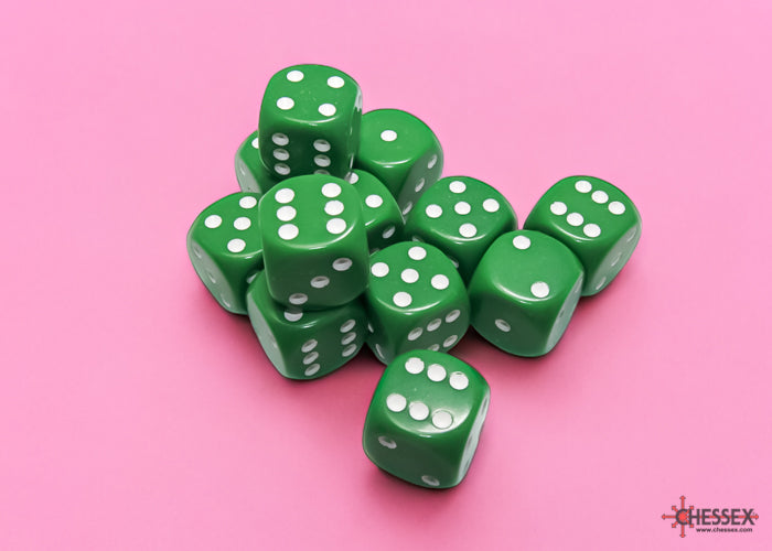 Opaque 16mm D6 Green/White Dice