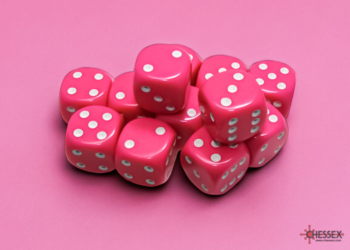 Opaque 16mm D6 Pink/White Dice